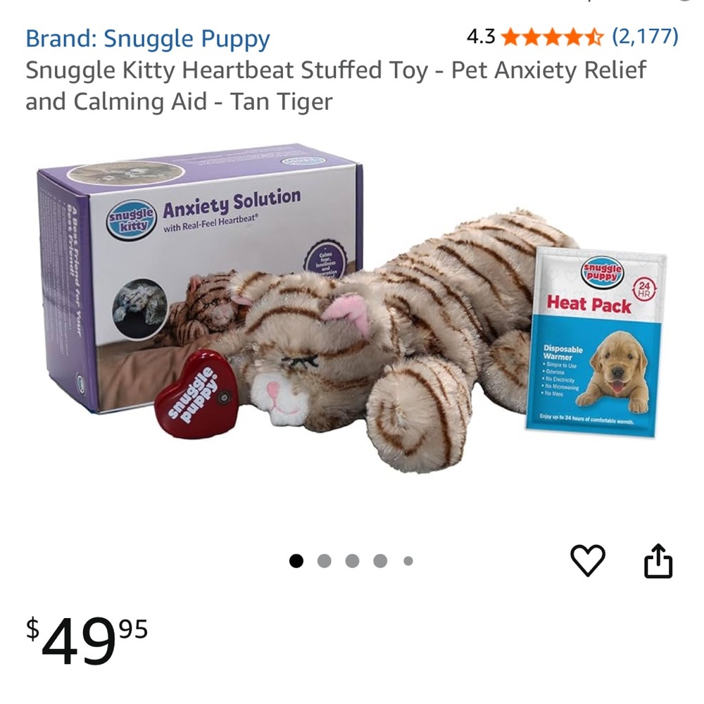 Snuggle Kitty Cute Plush Cat Toy with beating heart to ease separation anxiety